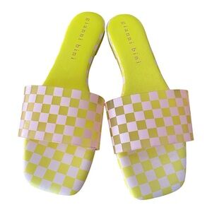 Gianni Bini Yellow and White Checkered Slide Sandals